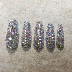 Custom gel Press on Nails Handmade 10 pc set total bling gemstone sparkle